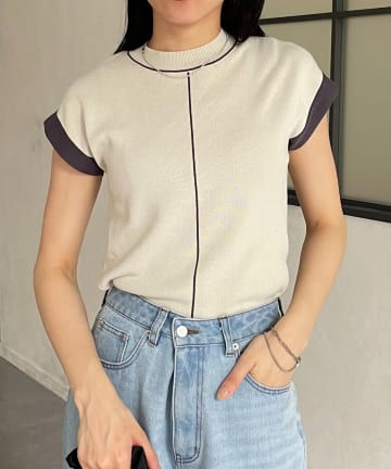 Thevon.(ゼヴォン) 袖先配色フレンチニットプルオーバー