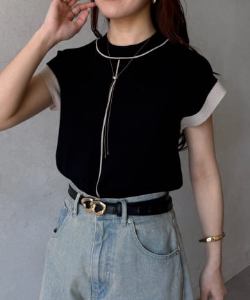 Thevon.(ゼヴォン) 袖先配色フレンチニットプルオーバー