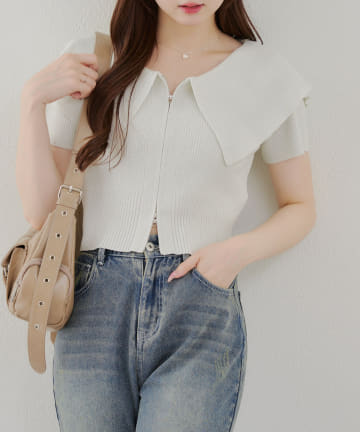 NICE CLAUP / OLIVE des OLIVE OUTLET(ナイスクラップ  / オリーブ デ オリーブ アウトレット) 【RMAF】BIG衿ラメZIPカーディガン