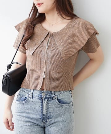NICE CLAUP / OLIVE des OLIVE OUTLET(ナイスクラップ  / オリーブ デ オリーブ アウトレット) 【RMAF】BIG衿ラメZIPカーディガン