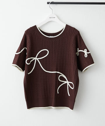 NICE CLAUP / OLIVE des OLIVE OUTLET(ナイスクラップ  / オリーブ デ オリーブ アウトレット) プチプラトレンドitem【RMAF】ケーブルコード刺繍入りプルオーバー