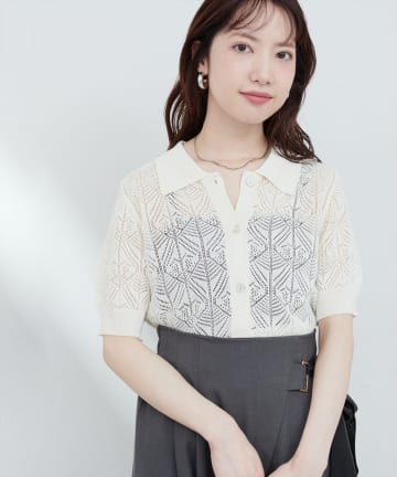 【WEB限定】透かし編みコンパクトシャツニットカーデ