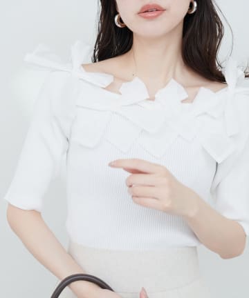 リボン×リボンリブニット