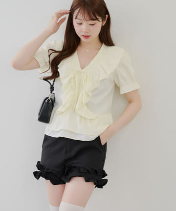 NICE CLAUP / OLIVE des OLIVE OUTLET(ナイスクラップ  / オリーブ デ オリーブ アウトレット) 【RMAF】半袖フリフリブラウス