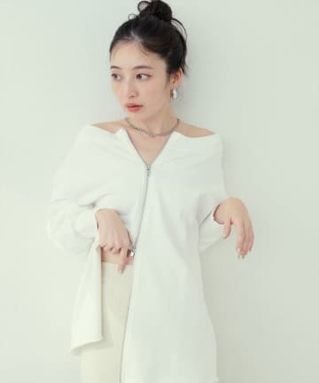NICE CLAUP / OLIVE des OLIVE OUTLET(ナイスクラップ  / オリーブ デ オリーブ アウトレット) 【natural couture】オフショルZIP裏毛プルオーバー