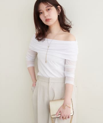 NICE CLAUP / OLIVE des OLIVE OUTLET(ナイスクラップ  / オリーブ デ オリーブ アウトレット) 【natural couture】シアーギャザーオフショルプルオーバー
