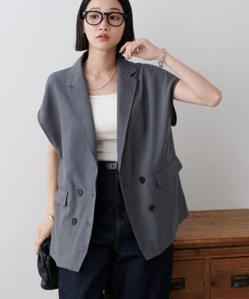 DISCOAT(ディスコート) 【夏も快適◎/二の腕すっきり】テックリネンフレンチシャツジャケット《WEB限定》