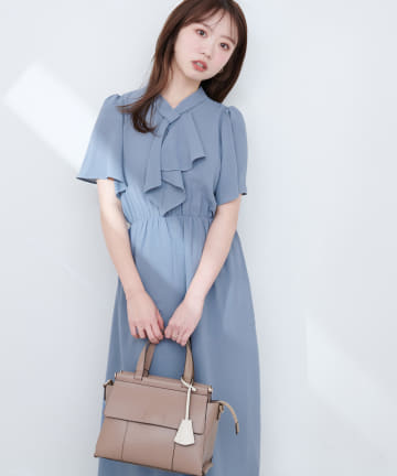 natural couture(ナチュラルクチュール) 【WEB限定】ボウタイアシメラッフルワンピース