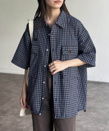 半袖チェックフィッシングシャツ