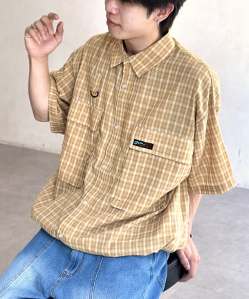 CPCM(シーピーシーエム) 半袖チェックフィッシングシャツ