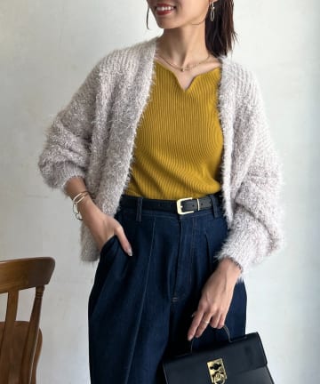 Chez toi(シェトワ) ラメフラワーフェザーモールカーデ