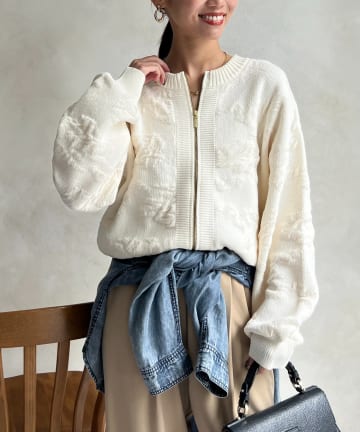 Chez toi(シェトワ) ジャガードモールカーデ