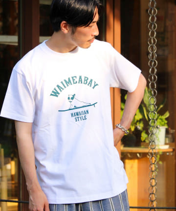 【GLOSTER】ハワイヌ ワイメアベイ クルーネック プリントTシャツ