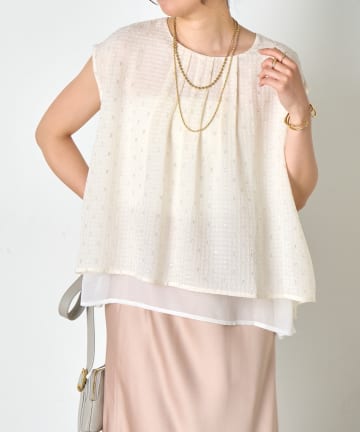 Jena　espace merveilleux(ジェナ　エスパスメルヴェイユ) 【1枚で旬なスタイリングに◎】ラメチェックシフォンノースリブラウス