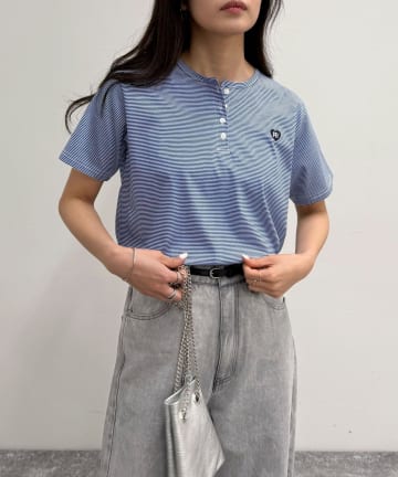 ハートFR刺繍ヘンリーTシャツ