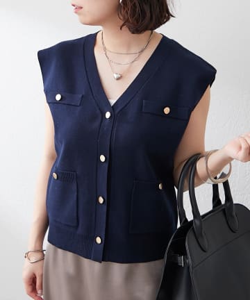 NICE CLAUP / OLIVE des OLIVE OUTLET(ナイスクラップ  / オリーブ デ オリーブ アウトレット) 【RMAF】ポケット付フレンチスリーブベスト