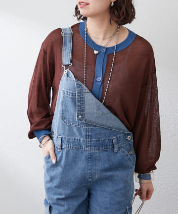 Remind me and forever(リマインドミーアンドフォーエバー) 【@kana__18sセレクト】配色シアーニットカーディガン