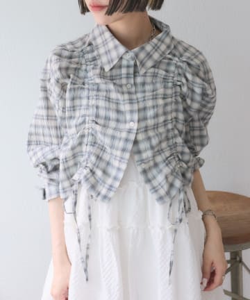 w closet(ダブルクローゼット) 【3色展開】ドロストチェックショートシャツ