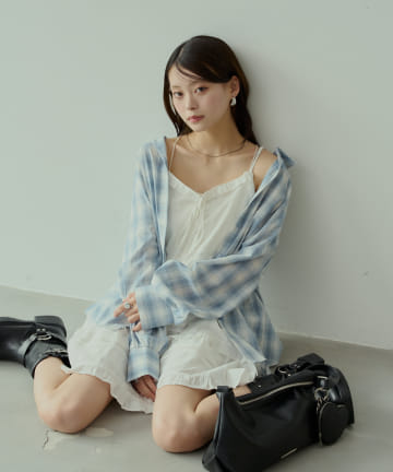 OUTLET(アウトレット) 【Chico】肩ボタン2wayルーズチェックシャツ