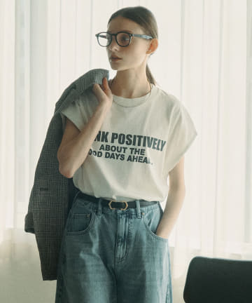 PUAL CE CIN(ピュアルセシン) 袖口太糸ステッチロゴプリントTシャツ