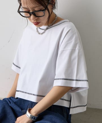 COLONY 2139(コロニー トゥーワンスリーナイン) スマートワイドクロップド配色ステッチTシャツ