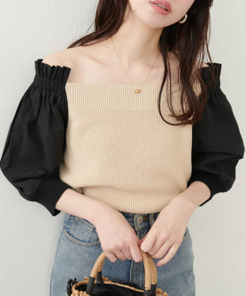 NICE CLAUP / OLIVE des OLIVE OUTLET(ナイスクラップ  / オリーブ デ オリーブ アウトレット) 【natural couture】２WAY布帛ドッキングニットプルオーバー