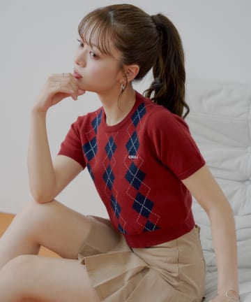 Chico(チコ) アーガイル半袖チビニット