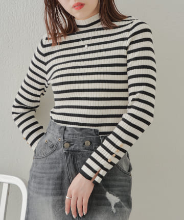 OUTLET(アウトレット) 【Chico】ハイネック袖スリットボタンリブニット