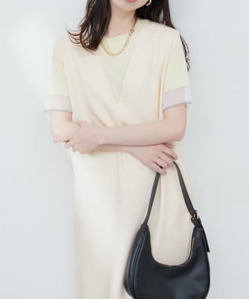 NICE CLAUP / OLIVE des OLIVE OUTLET(ナイスクラップ  / オリーブ デ オリーブ アウトレット) 【natural couture】カットジョーゼットＶネックワンピース