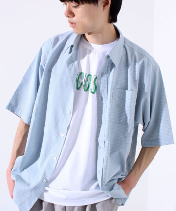 【GLOSTER】メッシュサッカー素材GOODNESS刺繍ショートスリーブシャツ