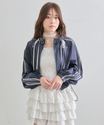 OLIVE des OLIVE(オリーブ デ オリーブ) 【温度調節におすすめ】ライン袖シアブルゾン