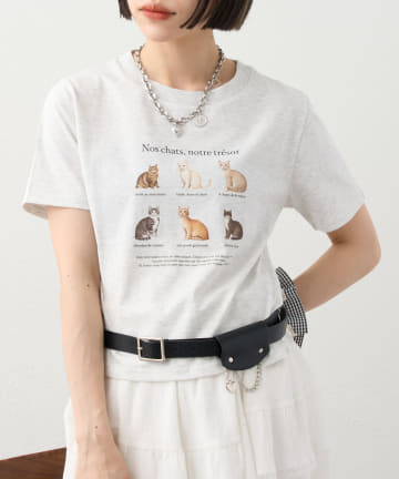 w closet(ダブルクローゼット) 【3色展開】猫アソートプリントTee