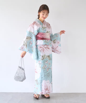【mikiセレクト】はんなり芙蓉の花重ね/浴衣と帯2点セット