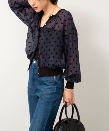 NOLLEY'S(ノーリーズ) シアーフロッキードットクルーネックカーディガン