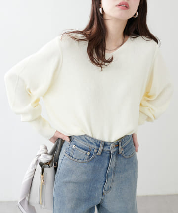 【natural couture】麻タッチv開きニット