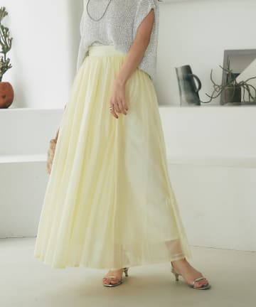 La boutique BonBon(ラブティックボンボン) 【セットアップ可・ロングシーズン着れる】ニュアンスギャザーシアースカート