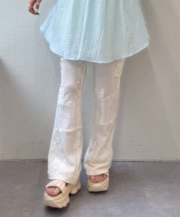 w closet(ダブルクローゼット) 【2サイズ展開】パッチワークフレアレースパンツ