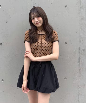 mline(エムライン) 半袖プリントチュールトップス