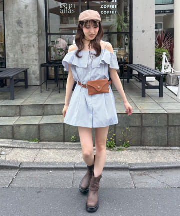 [mline]オフショルシャツミニワンピ