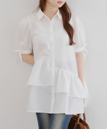 NICE CLAUP / OLIVE des OLIVE OUTLET(ナイスクラップ  / オリーブ デ オリーブ アウトレット) 【RMAF】アシメフリルシャツワンピース