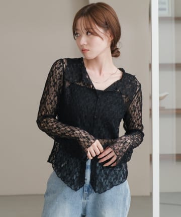 Kastane(カスタネ) 【新色追加/S.Mサイズ展開】衿付きレースプルオーバー