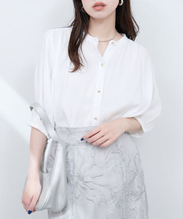 麻混ギャザーブラウス