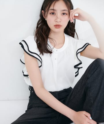 【WEB限定】配色ラッフルスリーブブラウス