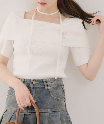 NICE CLAUP / OLIVE des OLIVE OUTLET(ナイスクラップ  / オリーブ デ オリーブ アウトレット) 【RMAF】チョーカー付ケープニット