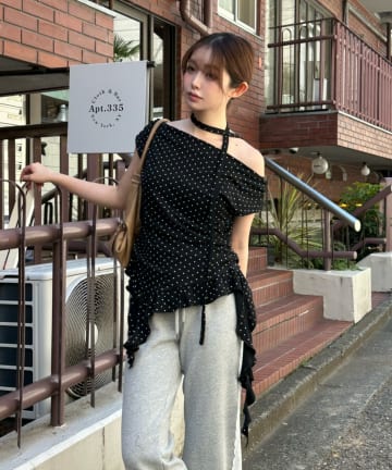 RAY CASSIN(レイカズン) 【マルチウェイ/チョーカー付き】裾フリルドロストTシャツ