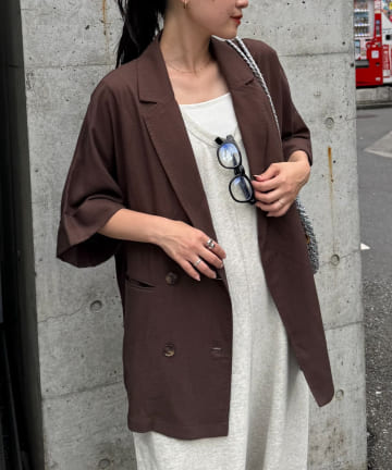 【さらっとした着心地】リネン混ゆったり半袖シャツジャケット