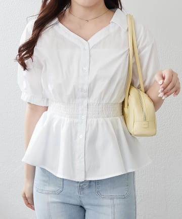 Remind me and forever(リマインドミーアンドフォーエバー) 【スタイルアップ効果抜群】スキッパー半袖ブラウス