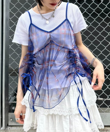 w closet(ダブルクローゼット) シアーチェックキャミ＋Teeセット