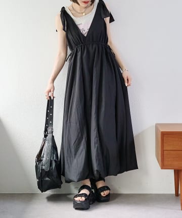 w closet(ダブルクローゼット) 【着用動画あり！/2サイズ展開】肩リボンバルーンワンピース