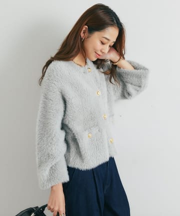 un dix cors(アンディコール) 《表情豊かな上品ニット素材》ラメシャギー金釦カーデ